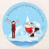 サンタはクリスマスのパーティーをスケートできない ラウンドペーパーコースター (正面)