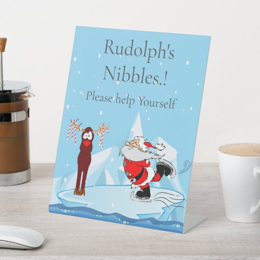 サンタはクリスマスのパーティースナックをスケートできない 台座サイン (インサイチュ)