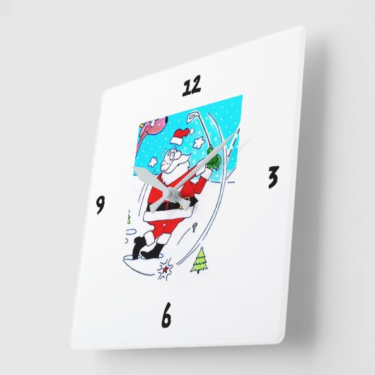 **サンタはゴルフが大好き**時計 スクエア壁時計 (傾斜)