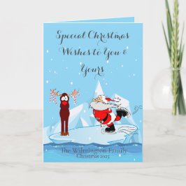 サンタはスケートできない家族の写真クリスマスフォールディング カード