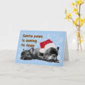 サンタはブルドッフランスのグのクリスマス空白のを祝う カード (黄色い花)