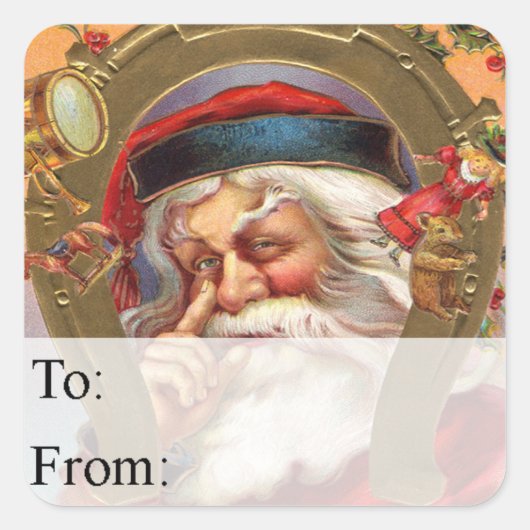 サンタはヴィンテージクリスマスプレゼントラベル スクエアシール (正面)