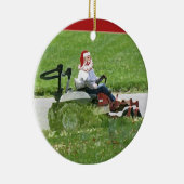 サンタは乗用芝刈り機のランドスキャパーに乗っている セラミックオーナメント (右)