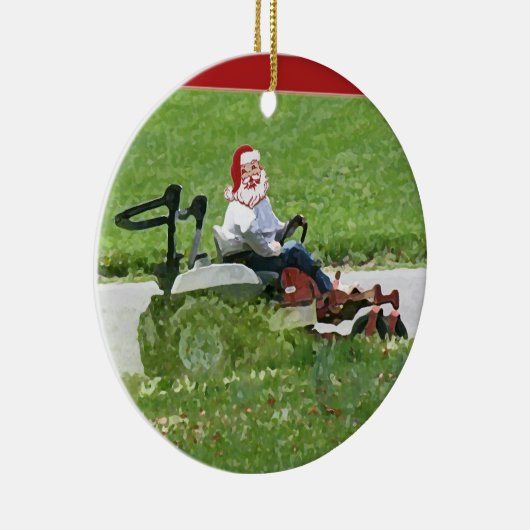 サンタは乗用芝刈り機のランドスキャパーに乗っている セラミックオーナメント (右)