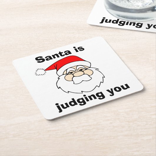 サンタは判断しています スクエアペーパーコースター (アングル)