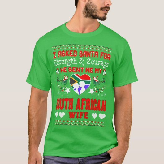 サンタは南アフリカの妻のクリスマスに醜いワイシャツを送りました Tシャツ (正面)