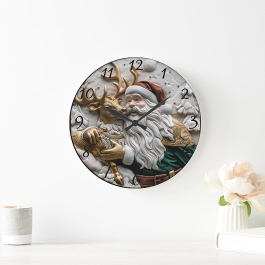 サンタは喜んで共有とトナカイ ラージ壁時計 (ホーム)