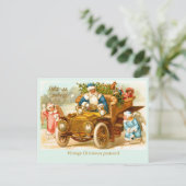 サンタは天使の車遊に乗る。クリスマス ポストカード (スタンド正面)