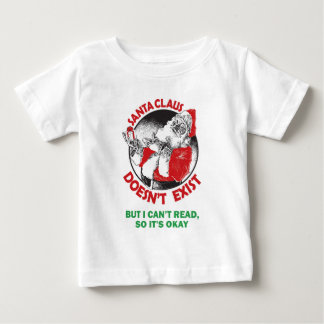 サンタは存在しかし私は読むことができません従って良いです ベビーTシャツ
