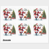 サンタは幸せなトナカイとスケート スクエアシール (シート)
