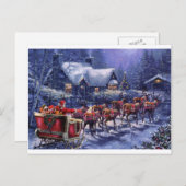 サンタは彼のそりのクリスマスイブを離陸する シーズンポストカード (正面/裏面)