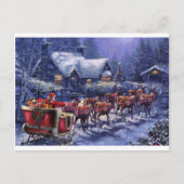 サンタは彼のそりのクリスマスイブを離陸する シーズンポストカード (正面)