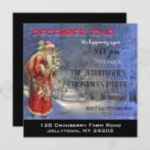 サンタは彼の道クリスマスパーティの招待状 招待状 (正面/裏面)