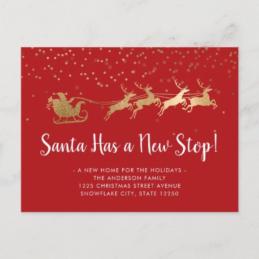 サンタは新しいストップ金ゴールドトナーダーホリデームービングを持つ 案内ポストカード (正面)
