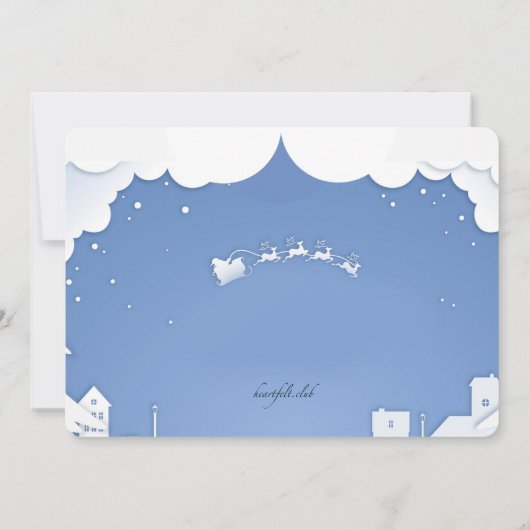 サンタは新しいホリデーストップのフォトカードを持っている 招待状 (裏面)