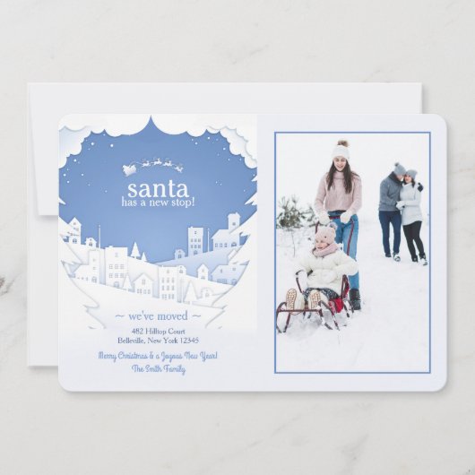 サンタは新しいホリデーストップのフォトカードを持っている 招待状 (正面)
