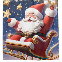 サンタは星の間に飛んでいるそりを持つ