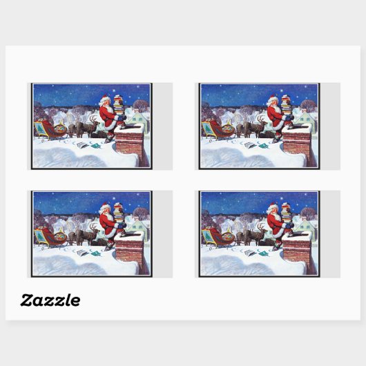 サンタは本を持って煙突を降りていった 長方形シール (シート)