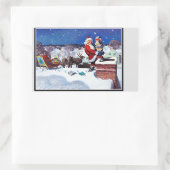 サンタは本を持って煙突を降りていった 長方形シール (バッグ)