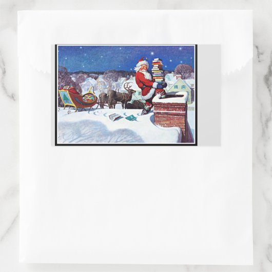 サンタは本を持って煙突を降りていった 長方形シール (バッグ)