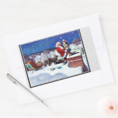 サンタは本を持って煙突を降りていった 長方形シール (封筒)