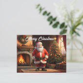 サンタは火の前で試してみる ポストカード (スタンド正面)