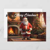 サンタは火の前で試してみる ポストカード (正面/裏面)