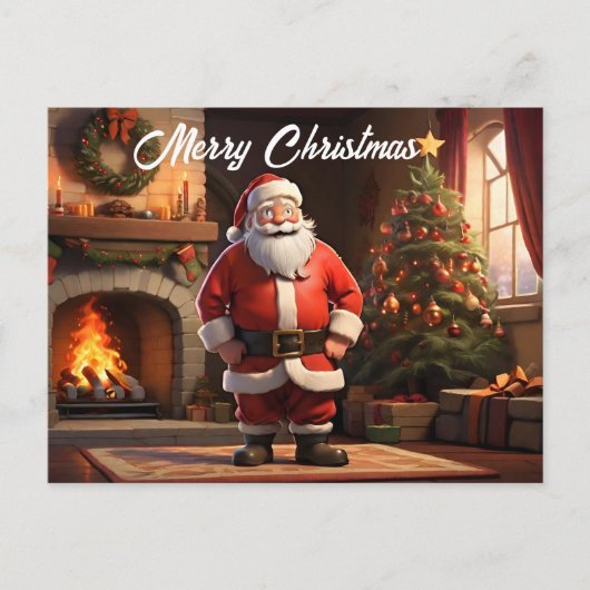 サンタは火の前で試してみる ポストカード (正面)