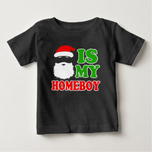 サンタは私のホームボーイおもしろいベビークリスマス ベビーTシャツ