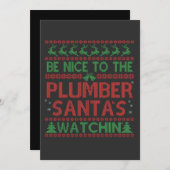 サンタは見ている！配管工に親切にしよう 面白い 招待状 (正面/裏面)