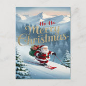 サンタは雪に覆われた斜面をスキーに乗り降りる ポストカード (正面)