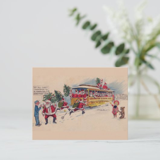 サンタは電車のヴィンテージデザイン シーズンポストカード (スタンド正面)