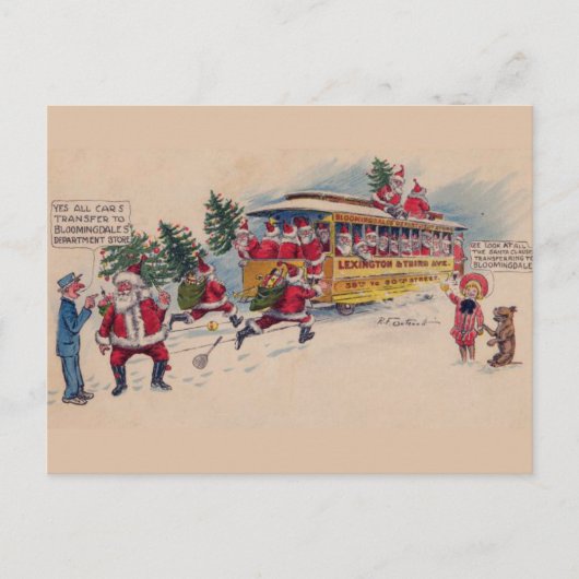 サンタは電車のヴィンテージデザイン シーズンポストカード (正面)