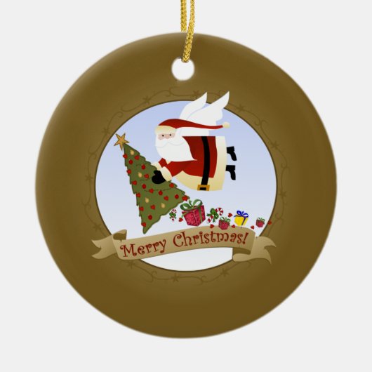サンタは|のクリスマスのオーナメントを提供します セラミックオーナメント (正面)