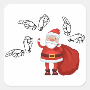 サンタはASLでHo Ho Ho言います スクエアシール