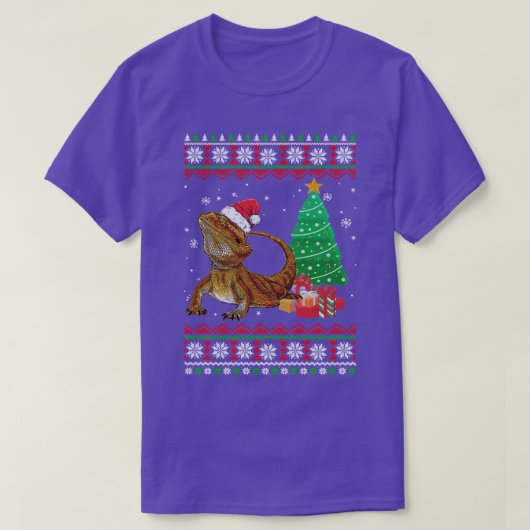サンタひげドラゴンクリスマス醜いクリスマス爬虫類L Tシャツ (デザイン正面)