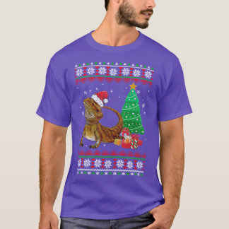 サンタひげドラゴンクリスマス醜いクリスマス爬虫類L Tシャツ