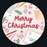 サンタへのホリデーメール&レター – Merry Christmas ラウンドシール<br><div class="desc">サンタクロースへの手紙、クリスマスメール、封筒、郵便切手、鉛筆、松の針やキャンディの缶入りの愛らしいメリークリスマスシールデザイン。パステルピンク、赤、緑、金ゴールド、タンの可愛いデザインは、あなたの休日の贈り物にウィムジーのtouchを追加するのに最適である。すべてのアートワークはオリジナルであり、クリエイティブウルフデザインによって設計された。変更もし：色や文字の調整など、このデザインに変更を加えるもしか、デザインを現在利用できない製品に適用したい場合は、メッセージを表示しま感じす。</div>
