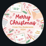 サンタへのホリデーメール&レター – Merry Christmas ラウンドシール<br><div class="desc">サンタクロースへの手紙、クリスマスメール、封筒、郵便切手、鉛筆、松の針やキャンディの缶入りの愛らしいメリークリスマスのシールデザインは、あなたの名前でパーソナライズすることができる。パステルピンク、赤、緑、金ゴールド、タンの可愛いデザインは、あなたの休日の贈り物にウィムジーのtouchを追加するのに最適である。すべてのアートワークはオリジナルであり、クリエイティブウルフデザインによって設計された。変更もし：色や文字の調整など、このデザインに変更を加えるもしか、デザインを現在利用できない製品に適用したい場合は、メッセージを表示しま感じす。</div>