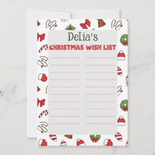 サンタへの子供の名前の手紙 招待状 (正面)