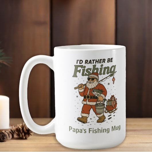 サンタも釣りが好き Funny Santa Rather Be Fishing コーヒーマグカップ