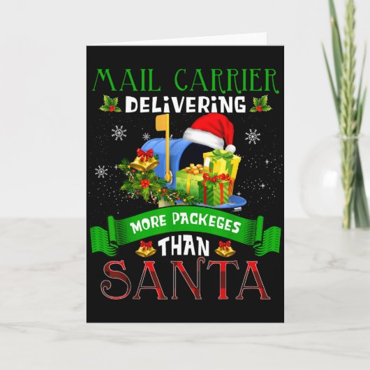 サンタよりも多くのプレゼントを配達 面白いステーショナリー労働者 クリスマス カード (正面)