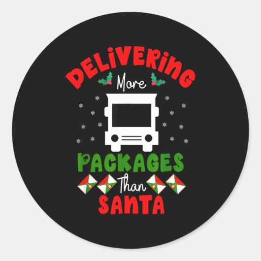 サンタよりも多くの荷物を運ぶ労働者のクリスマス ラウンドシール (正面)