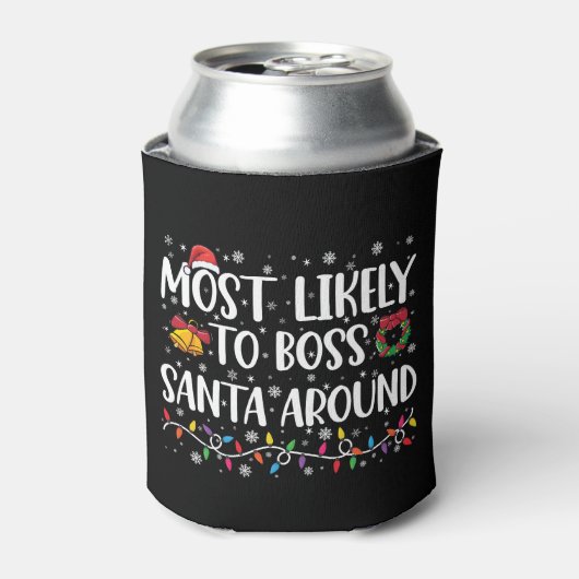 サンタをこき使うクリスマスのジョークTシャツ 缶クーラー (缶正面)