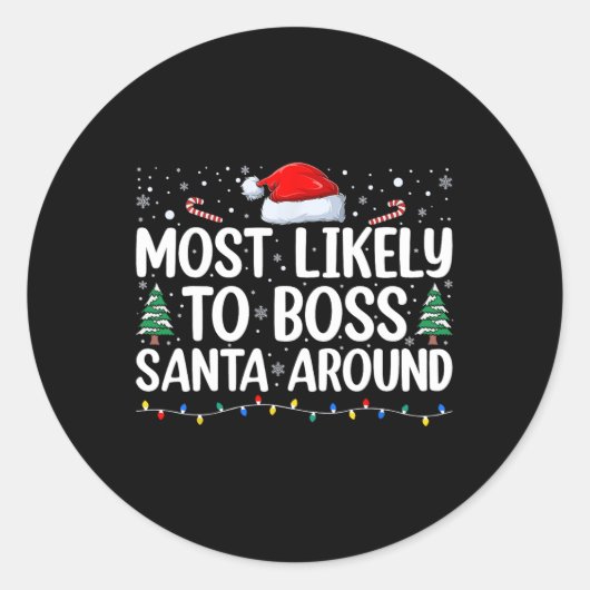 サンタをこき使う一家のうちのひとり クリスマスのおそろいコーデ ラウンドシール (正面)