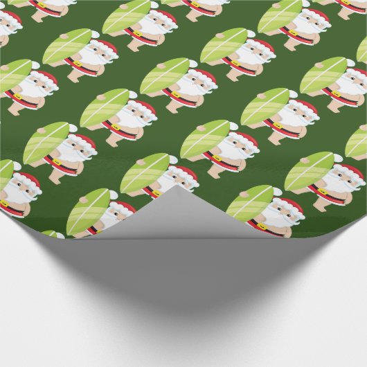 サンタをサーフするお祝いのクリスマスはパーティーの覆いをタイルを張りました ラッピングペーパー (角)
