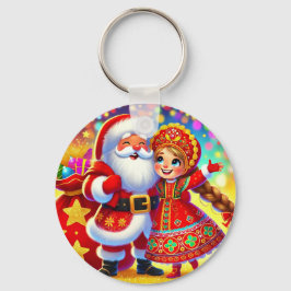 サンタをフィーチャーした喜ばしいクリスマスシーン キーホルダー