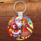 サンタをフィーチャーした喜ばしいクリスマスシーン キーホルダー (正面)