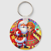 サンタをフィーチャーした喜ばしいクリスマスシーン キーホルダー (裏面)