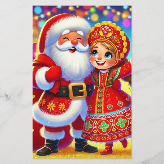 サンタをフィーチャーした喜ばしいクリスマスシーン 便箋 (正面)
